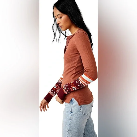 NWT Free People Mikah Layering Cuff Autumn Combo Top Long Sleeve Shirt - Picture 4 of 10